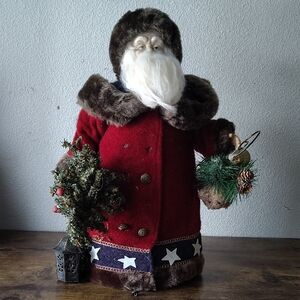 Hand made Santa Claus figurine.Polymer clay face, glass eyes, real wool beard.